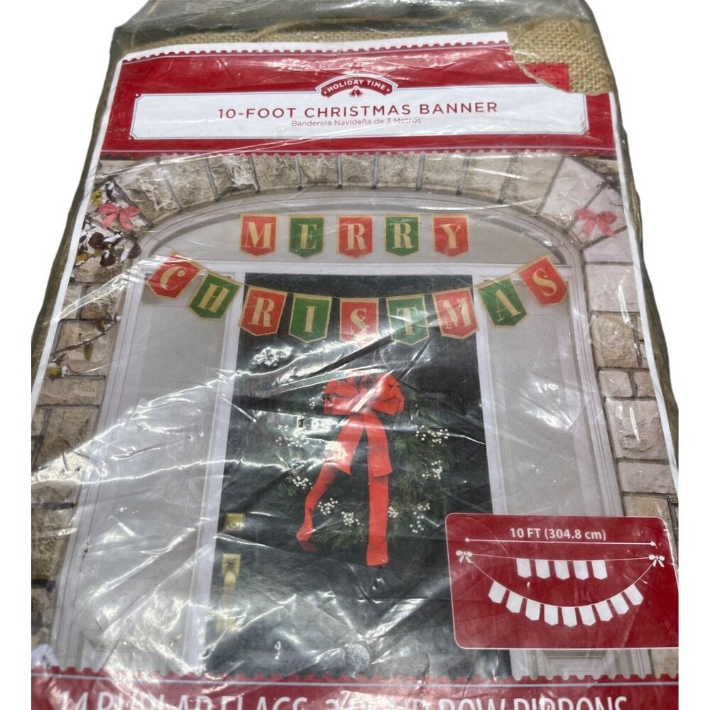 Burlap Merry Christmas Banner / Sign 10 Foot Red & Green Seasonal Holiday Decor - Picture 5 of 6